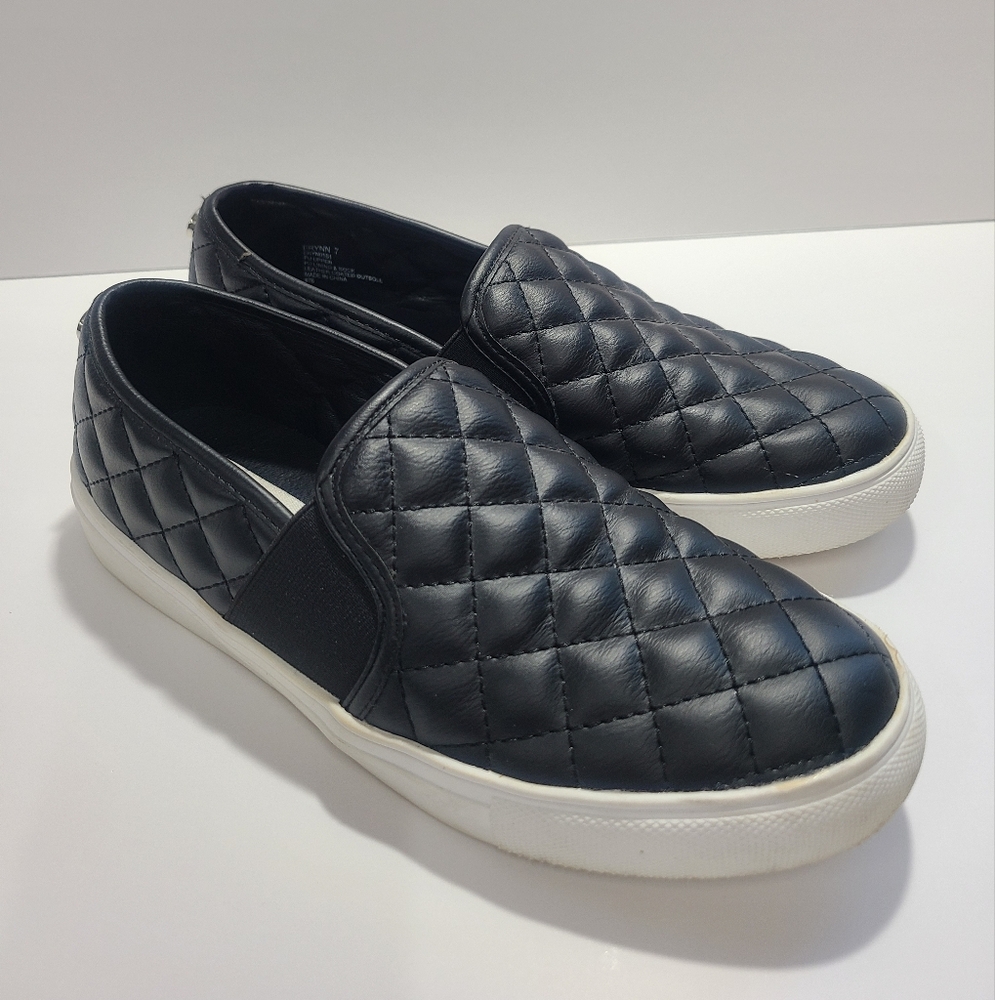 Steve Madden Black and White Quilted Loafers